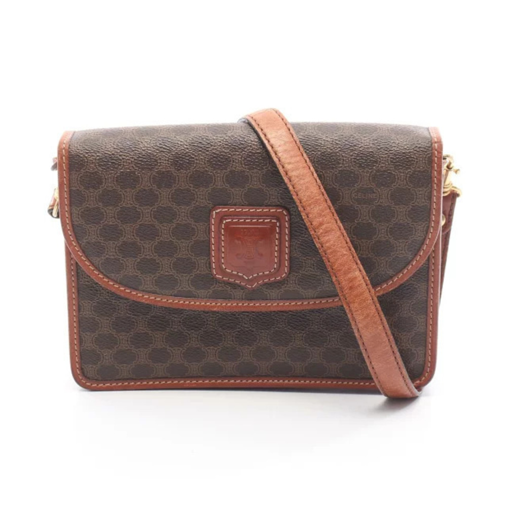 Celine Macadam Shoulder Bag Canvas Leather Brown